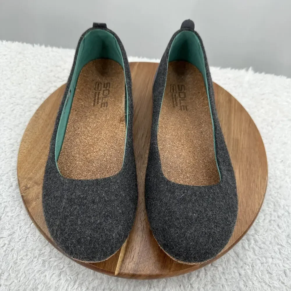 SOLE District Shoe by ReCork‎ Womens 9 Gray Grace Carbon Negative Slip on Flat